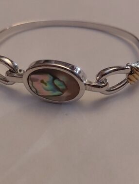 Avon Two-Tone Abalone Oval Bangle Bracelet